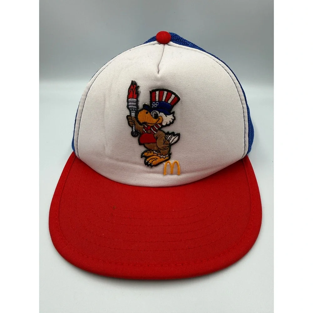 McDonalds Vintage 1984 Olympics Sam the Eagle Trucker Hat Red White Blue OSFM